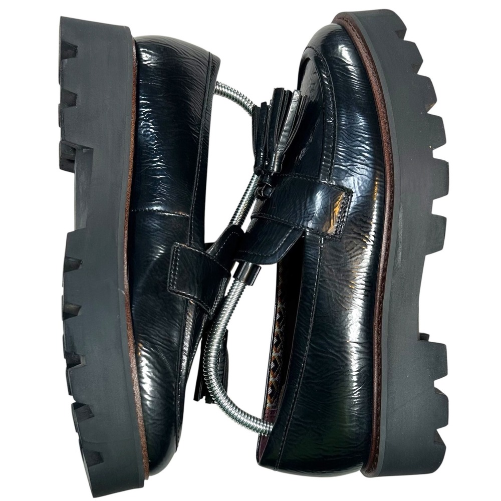 Sarto Tassel Loafers Women 9 Black Platform Lug Sole Leather - Picture 6 of 10